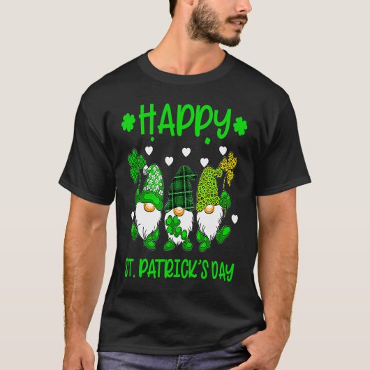 Happy St Patrick's Day Three Gnome Irish Shamrock T-shirt (Voorkant)