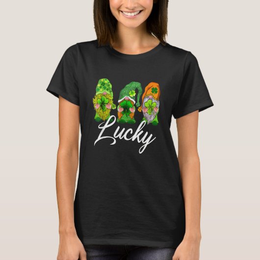 Happy St Patrick's Day Three Gnome Irish Shamrock T-shirt (Voorkant)