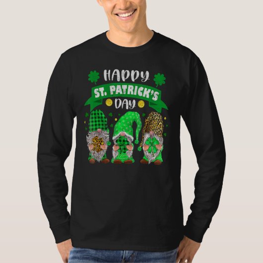 Happy St Patricks Day Three Gnome Shamrock Leopard T-shirt (Voorkant)