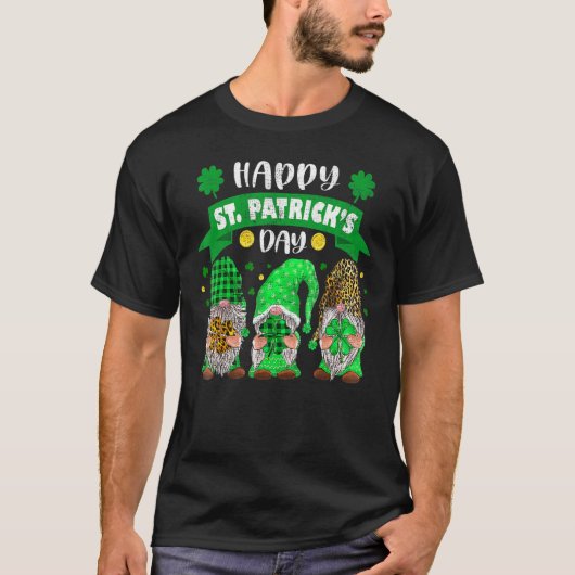 Happy St Patricks Day Three Gnome Shamrock Leopard T-shirt (Voorkant)