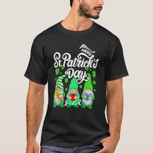 Happy St Patrick's Day Three Gnomes Shamrock Essen T-shirt (Voorkant)