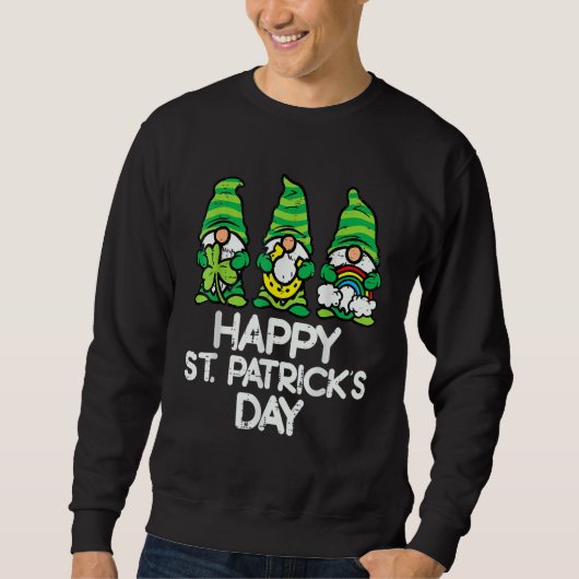 Happy St Patricks Day Three Gnomes Shamrock Essent Trui (Voorkant)