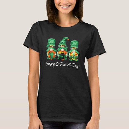 Happy St Patrick's Day Three Gnomes Shamrock Lucky T-shirt (Voorkant)