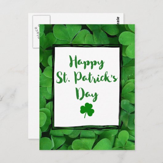 Happy St. Patrick's Day Typografie met Clover Briefkaart (Voorkant / Achterkant)