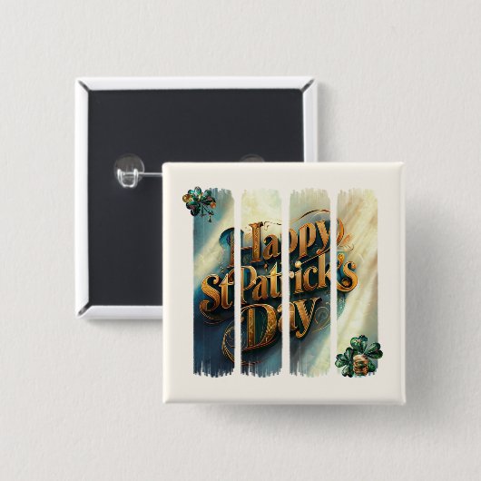 Happy St Patrick's Day Vertical Brushstroke Button (Voorkant /achterkant)