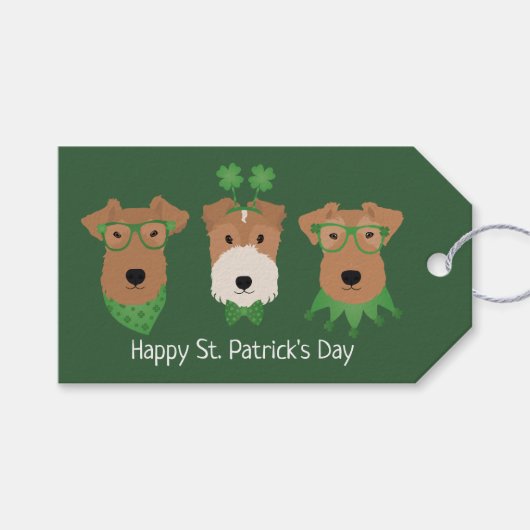 Happy St Patricks Day Welsh Wire Fox Terrier Honde Cadeaulabel (Voorkant (Horizontaal))