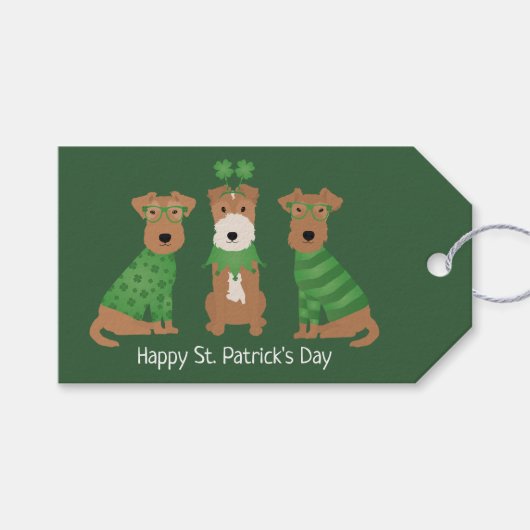 Happy St Patricks Day Welsh Wire Fox Terrier Honde Cadeaulabel (Voorkant (Horizontaal))