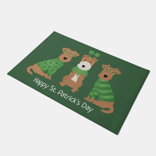 Happy St Patricks Day Welsh Wire Fox Terrier Honde Deurmat (Schuin)