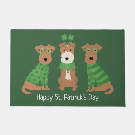 Happy St Patricks Day Welsh Wire Fox Terrier Honde Deurmat (Voorkant)