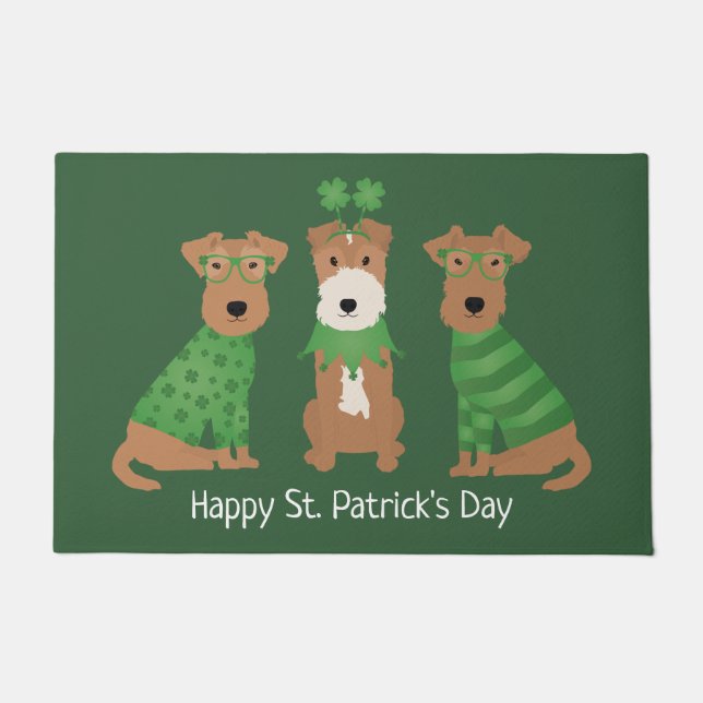 Happy St Patricks Day Welsh Wire Fox Terrier Honde Deurmat (Voorkant)