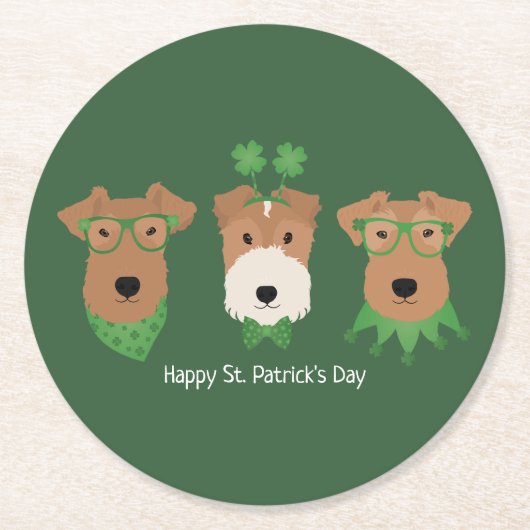 Happy St Patricks Day Welsh Wire Fox Terrier Honde Ronde Kartonnen Onderzetter (Voorkant)