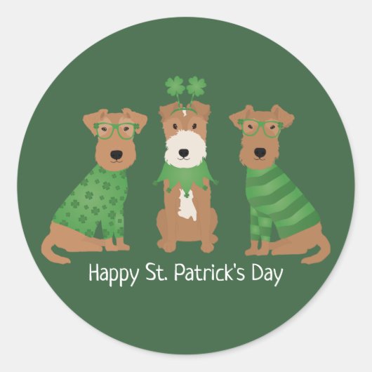 Happy St Patricks Day Welsh Wire Fox Terrier Honde Ronde Sticker (Voorkant)