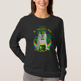 Happy St Patricks Day White Cat Leprechaun Pet Sha T-shirt