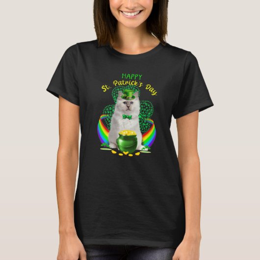 Happy St Patricks Day White Cat Leprechaun Pet Sha T-shirt (Voorkant)