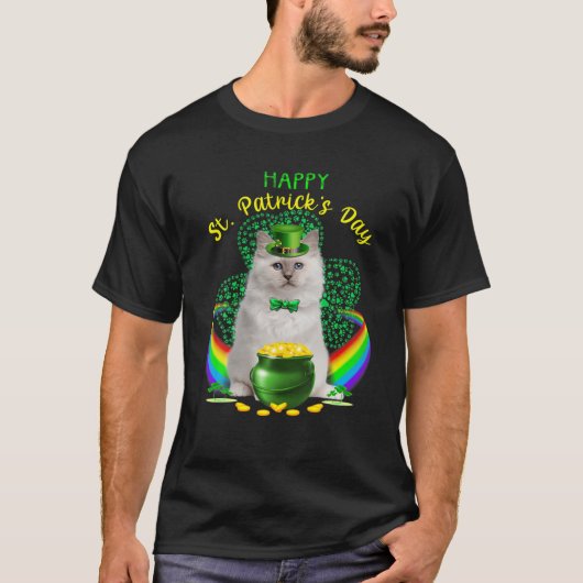 Happy St Patricks Day White Cat Leprechaun Pet Sha T-shirt (Voorkant)