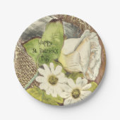 Happy St. Patrick's Day White Flowers Papieren Bordje (Voorkant)