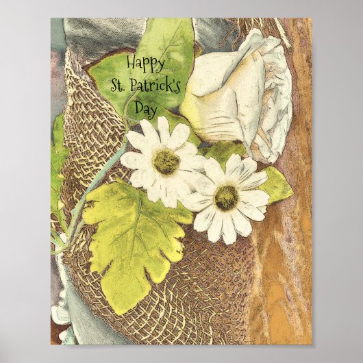 Happy St. Patrick's Day White Flowers Poster (Voorkant)