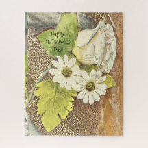 Happy St. Patrick's Day White Flowers Trendy Irish