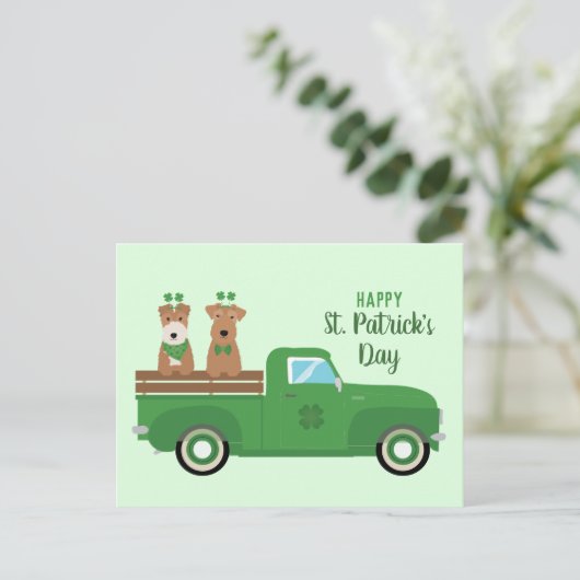 Happy St Patricks Day Wire Fox Terrier Dog Briefkaart (Staand voorkant)