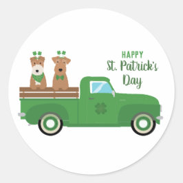 Happy St Patricks Day Wire Fox Terrier Dog Ronde Sticker