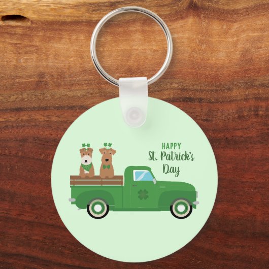 Happy St Patricks Day Wire Fox Terrier Dog Sleutelhanger (Voorkant)