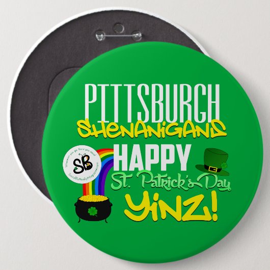 Happy St. Patrick's Day Yinz Mega Button Pin 2 (Voorkant /achterkant)