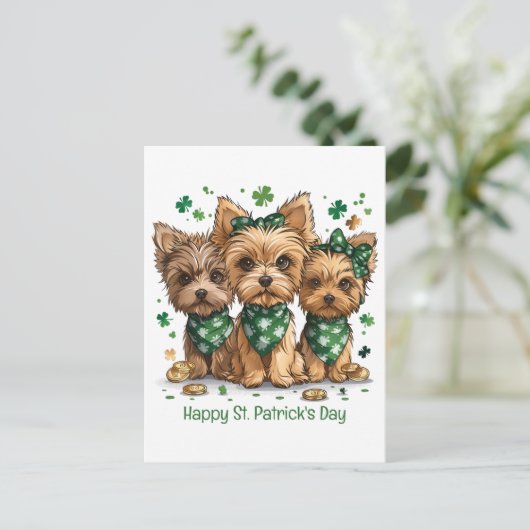Happy St. Patrick's Day Yorkshire Terriër Honden Briefkaart (Staand voorkant)
