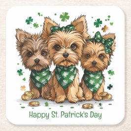 Happy St. Patrick's Day Yorkshire Terriër Honden Kartonnen Onderzetters