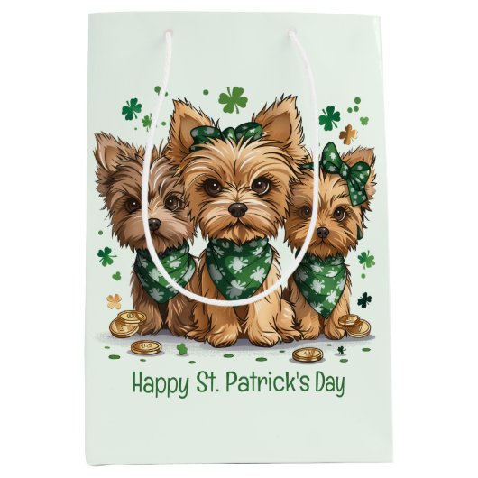 Happy St. Patrick's Day Yorkshire Terriër Honden Medium Cadeauzakje (Voorkant)