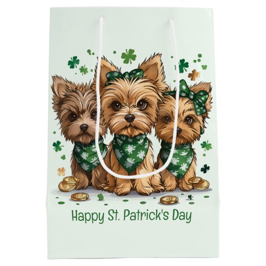 Happy St. Patrick's Day Yorkshire Terriër Honden Medium Cadeauzakje (Achterkant)