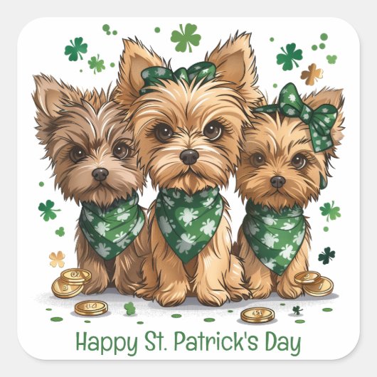 Happy St. Patrick's Day Yorkshire Terriër Honden Vierkante Sticker (Voorkant)