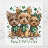 Happy St. Patrick's Day Yorkshire Terriër Honden Wijn Etiket (Enkel label)