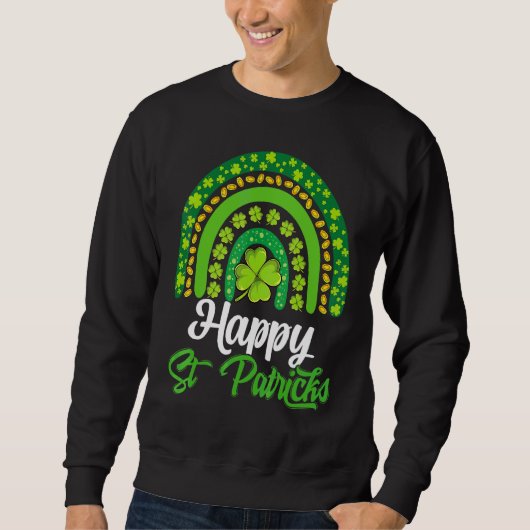 Happy St Patricks Lucky Irish Rainbow Shamrock Man Trui (Voorkant)
