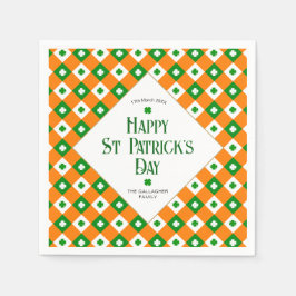 Happy St Patrick's Oranje Green Clover Pset Name Servet