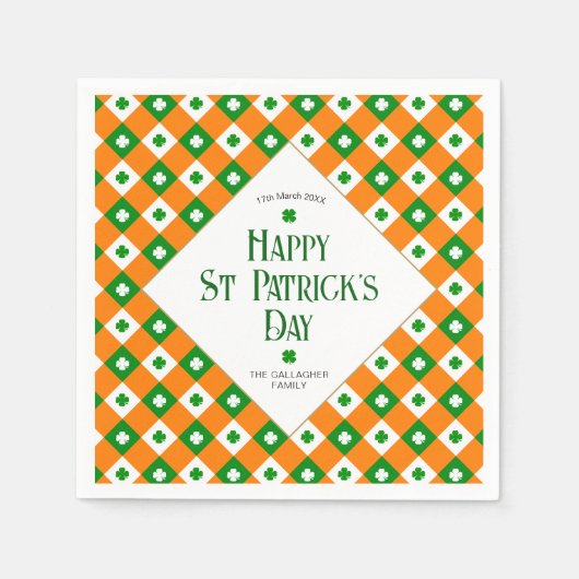 Happy St Patrick's Oranje Green Clover Pset Name Servet (Voorkant)