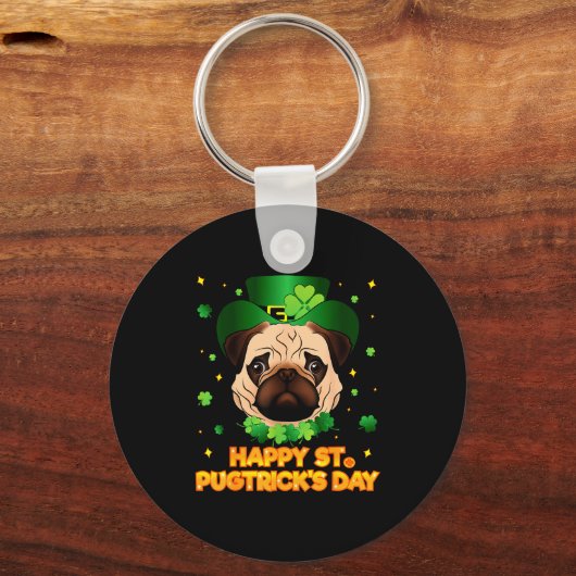 Happy St Patricks Pugtricks Day Irish Pug Leprecha Sleutelhanger (Voorkant)