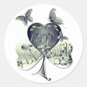 "Happy St. Patrick's..." Shamrock Butterflies Ronde Sticker (Voorkant)