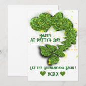 Happy St Patty, Green Shamrocks | mousserende hart Kaart (Voorkant / Achterkant)