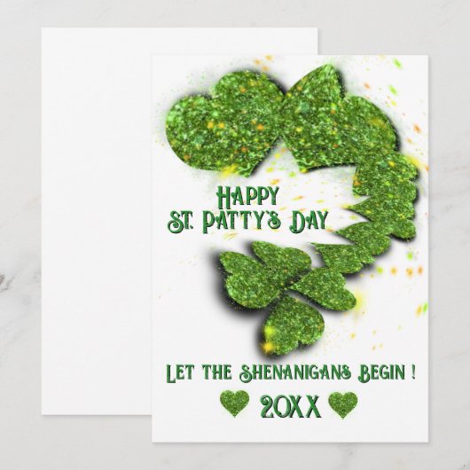 Happy St Patty, Green Shamrocks | mousserende hart Kaart (Voorkant / Achterkant)