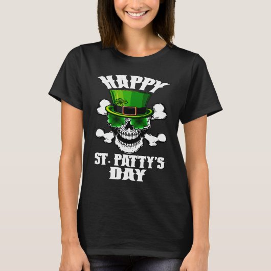 Happy St Patty's Day St Patricks Sugar Skull Lepre T-shirt (Voorkant)