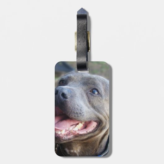Happy Staffordshire Bull Terrier Bagagelabel (Achterkant verticaal)