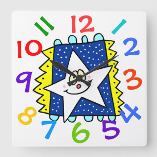 Happy Star Face Children's Room Wall Clock Vierkante Klok