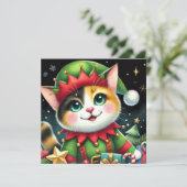 Happy Star Kerst Schattigee calico kat Elf Feestdagenkaart (Staand voorkant)
