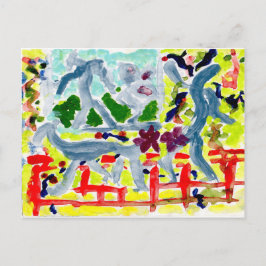 Happy stick figuur met briefkaart van stokhonden