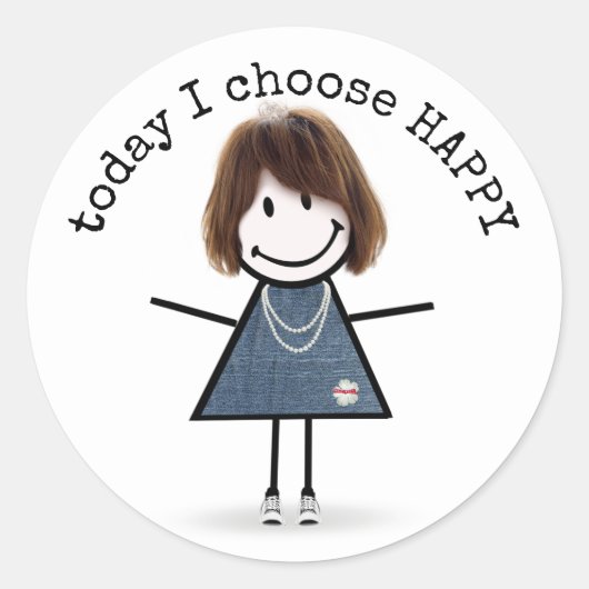 Happy Stick Girl in Sneakers met Quote Ronde Sticker (Voorkant)