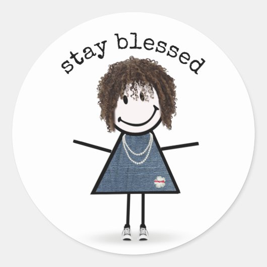 Happy Stick Girl in Sneakers Ronde Sticker (Voorkant)