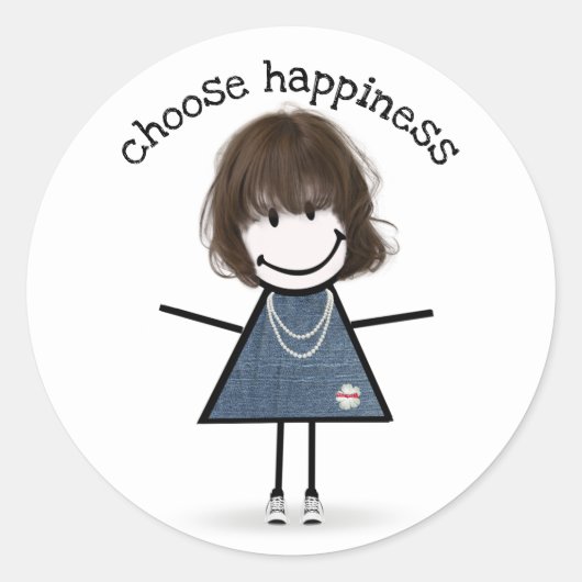 Happy Stick Girl met Sneakers Ronde Sticker (Voorkant)