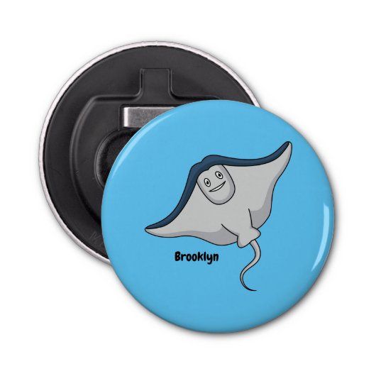 Happy stingray fish cartoon illustration button flesopener (Voorkant)