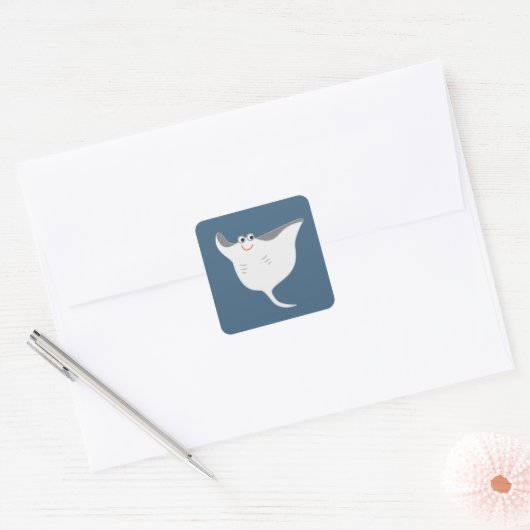 Happy Stingray Vierkante Sticker (Envelop)