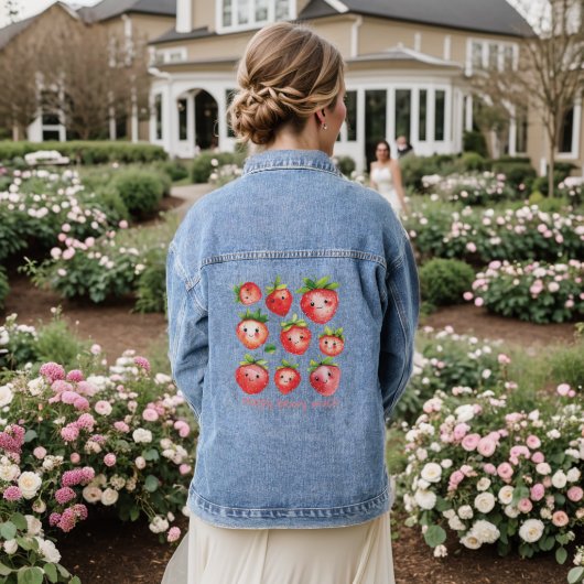Happy Strawberry Denim Jasje voor Dames Jacket (Huwelijk Achterkant)